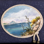 Scogli con agave - acquerello su cotto - cm. 16x20